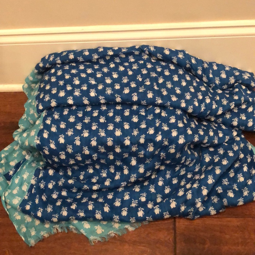 Coach Denim and Aqua Badlands Floral Scarf